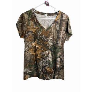 colosseum camo woods v neck short sleeve shirt size XL womens